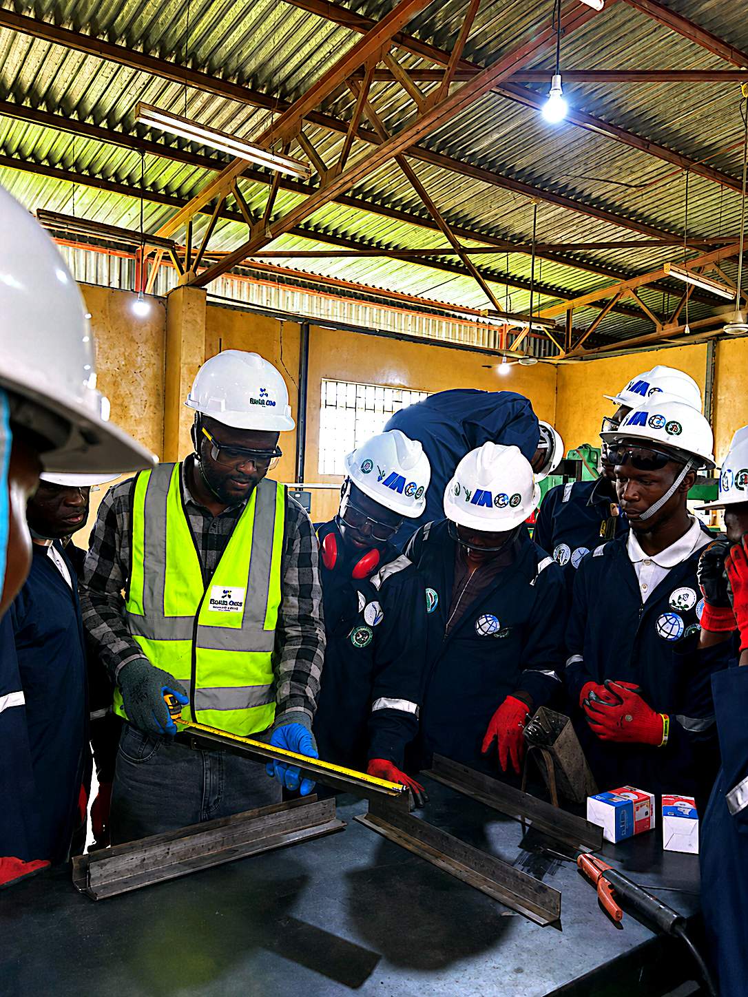 Measuring and marking steel stock during fabrication practice